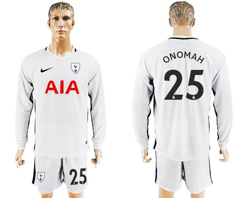 Tottenham Hotspur #25 Onomah Home Long Sleeves Soccer Club Jersey - Click Image to Close